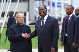 Il Presidente indiano Pranab Mukherjee e quello ivoriano Alassane Ouattara 