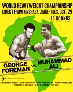 Il manifesto dell'incontro Mohamed Ali - George Foreman a Kinshasa nel 1974